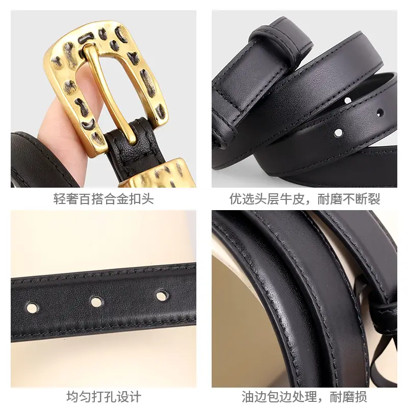 Women's Genuine Leather Thin Belt with Silver Buckle - Image 8