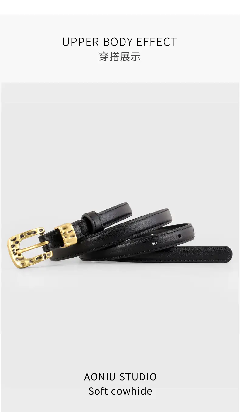Women's Genuine Leather Thin Belt with Silver Buckle — feature 11