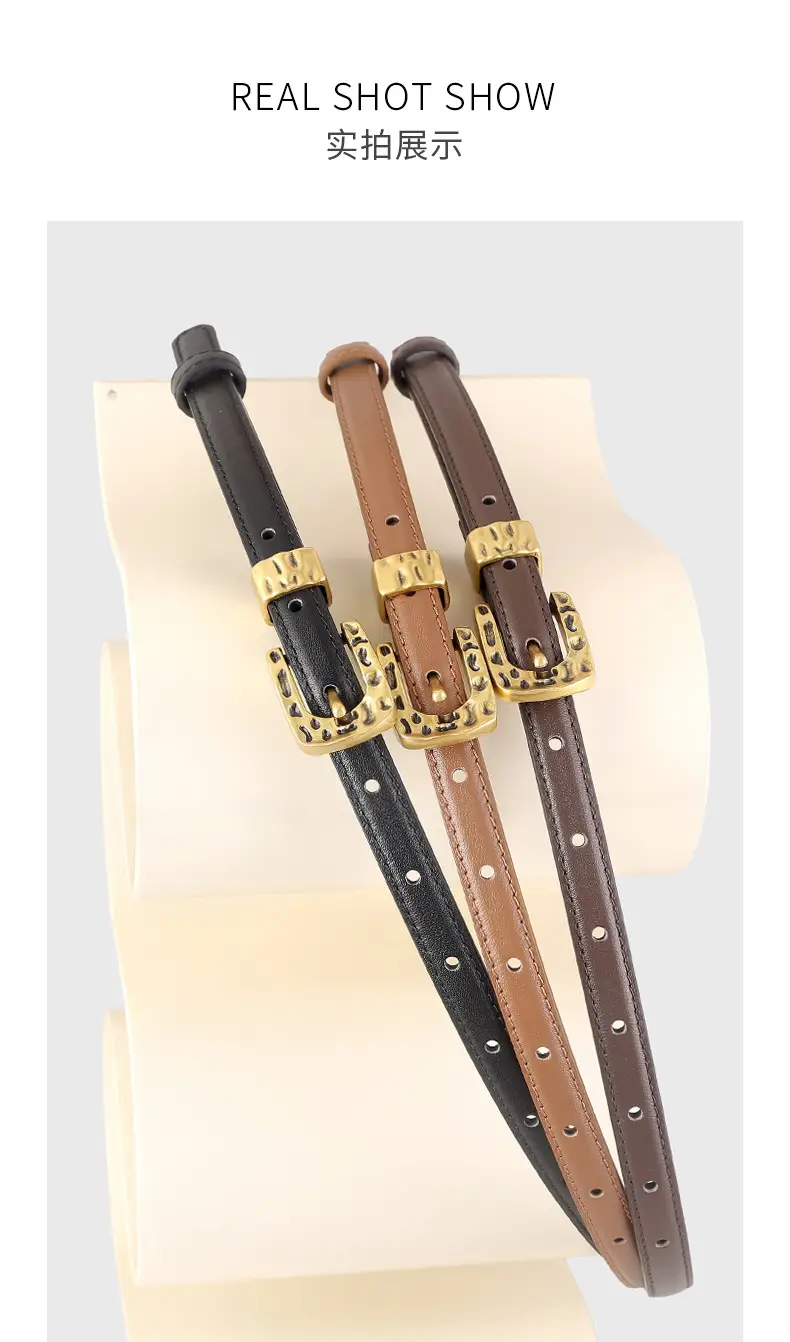 Women's Genuine Leather Thin Belt with Silver Buckle — feature 14
