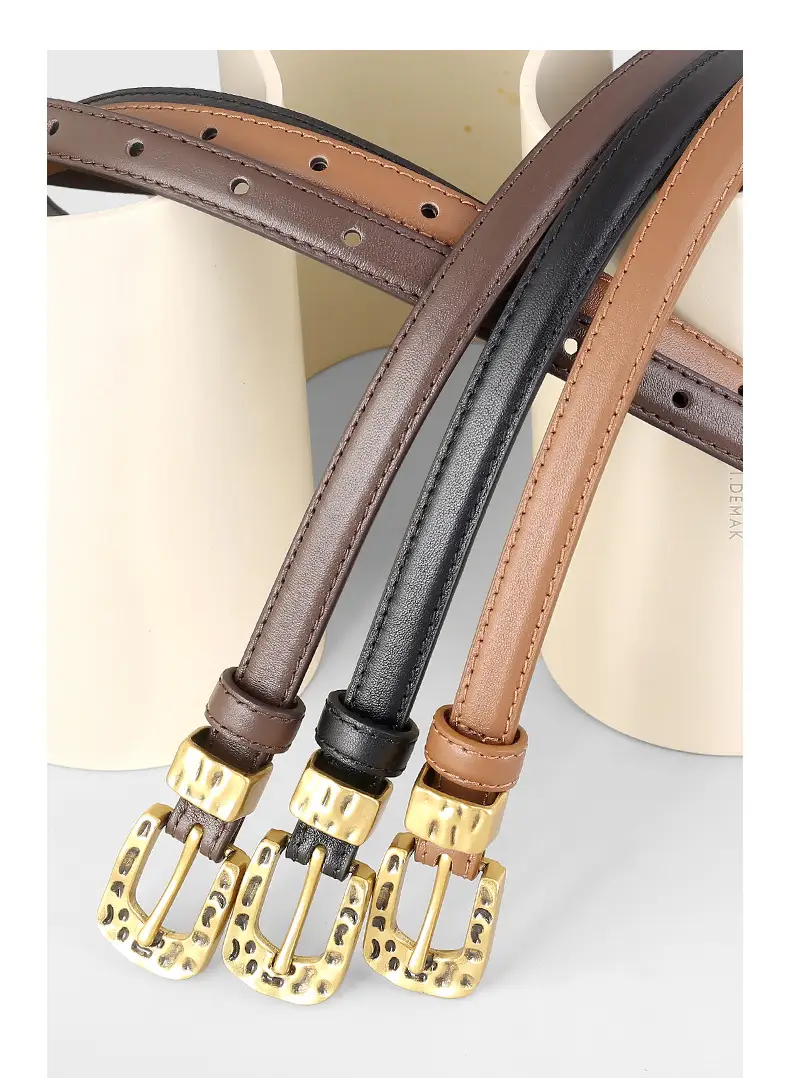 Women's Genuine Leather Thin Belt with Silver Buckle — feature 15