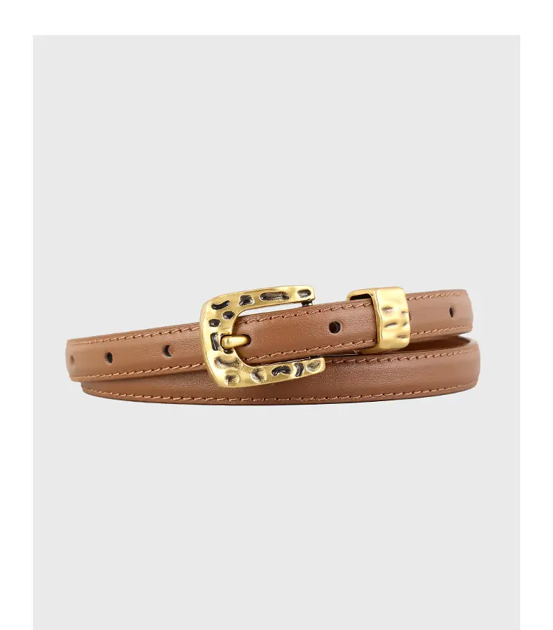 Women's Genuine Leather Thin Belt with Silver Buckle — feature 17