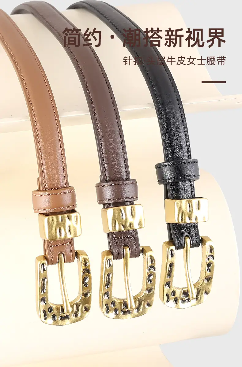 Women's Genuine Leather Thin Belt with Silver Buckle — feature 4