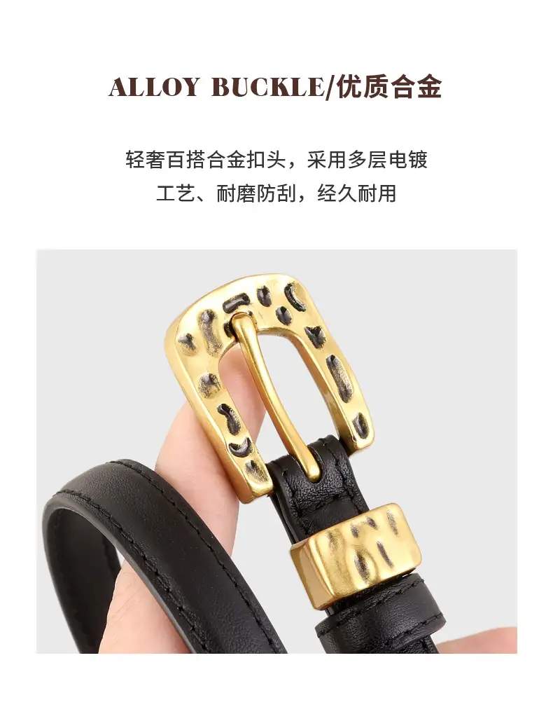 Women's Genuine Leather Thin Belt with Silver Buckle — feature 6
