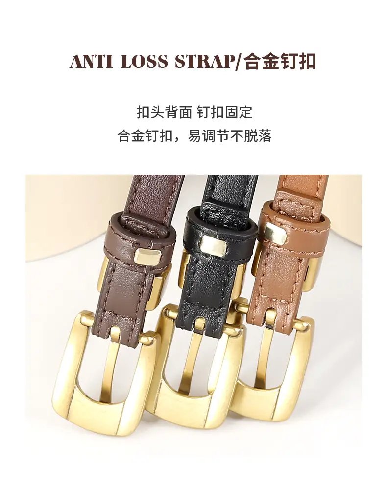 Women's Genuine Leather Thin Belt with Silver Buckle — feature 7
