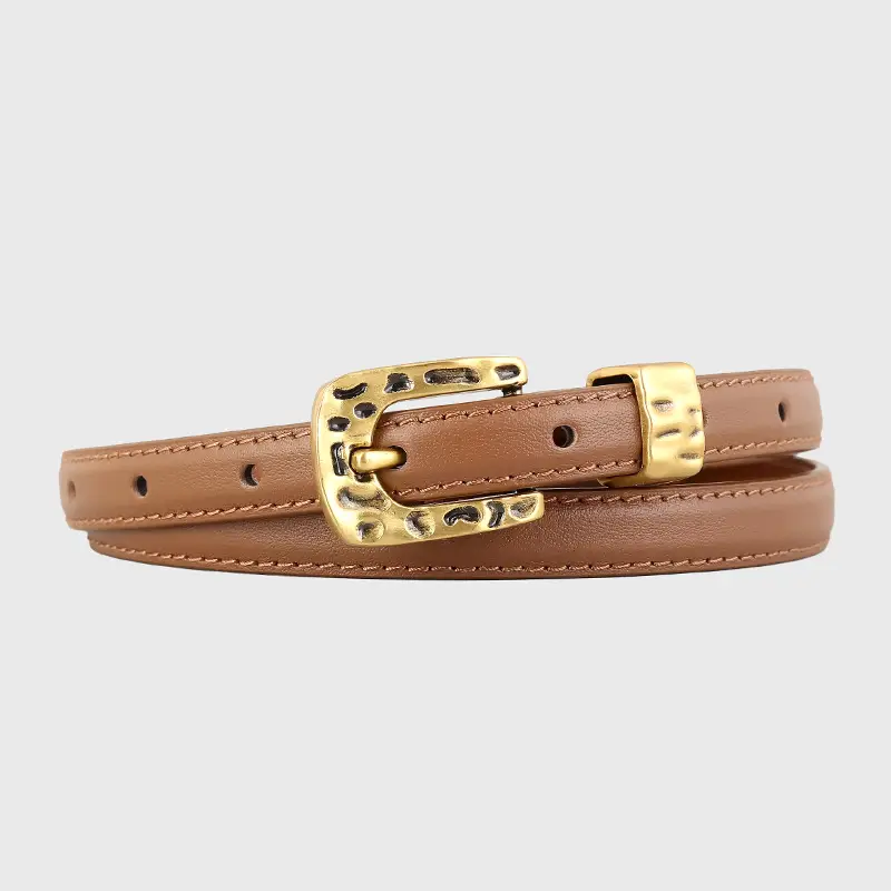 Women's Genuine Leather Thin Belt with Silver Buckle - Image 2