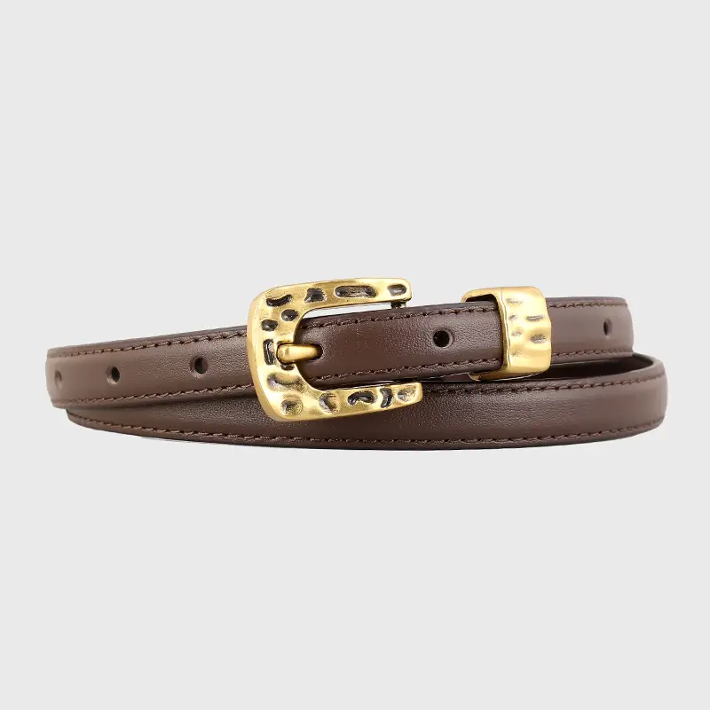 Women's Genuine Leather Thin Belt with Silver Buckle - Image 3