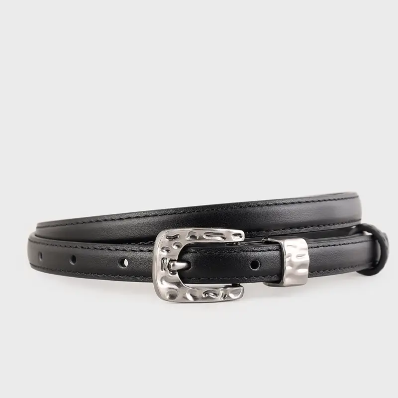 Women's Genuine Leather Thin Belt with Silver Buckle - Image 4