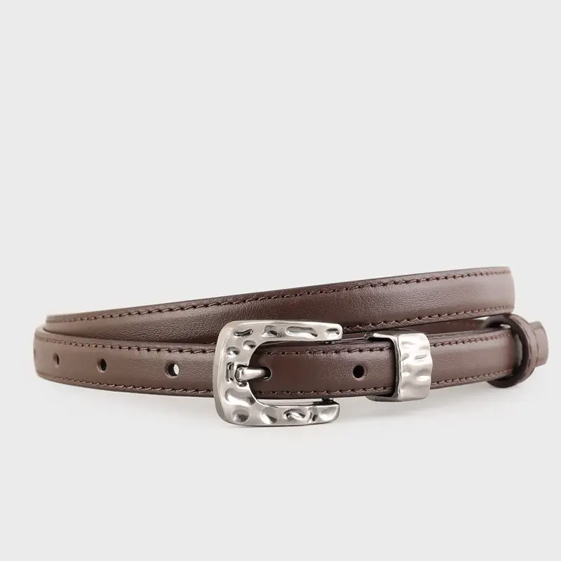 Women's Genuine Leather Thin Belt with Silver Buckle - Image 5