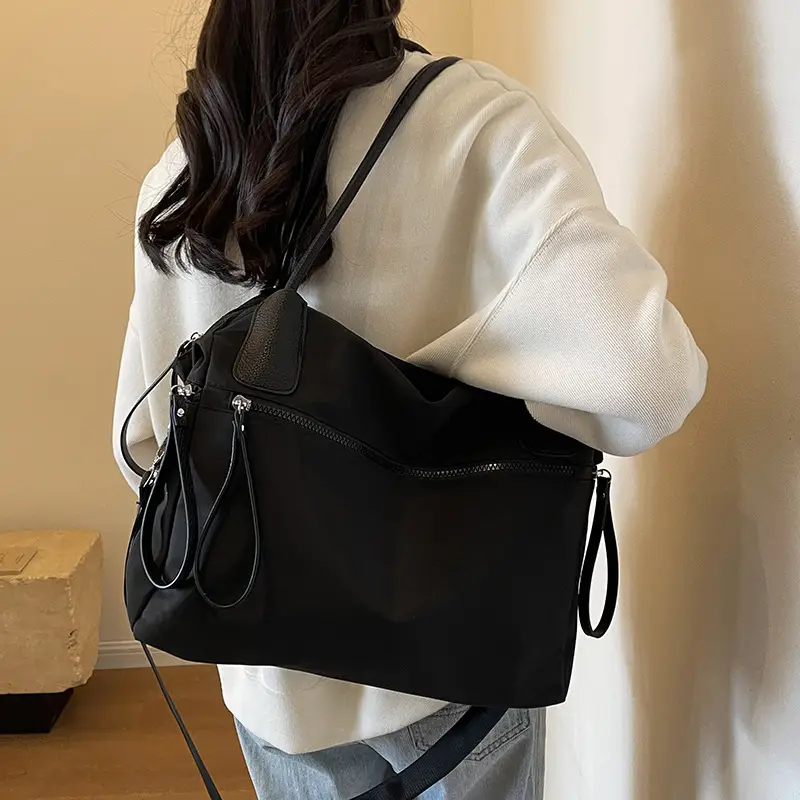 Women's Large Capacity Black Nylon Tote Bag Autumn Winter Crossbody - Image 6