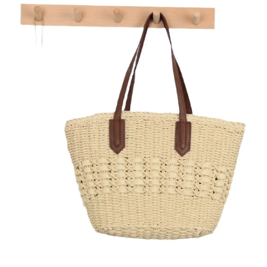 Straw Shoulder Bag Large Capacity Vegetable Basket Handbag Casual Beach All-match Straw Handmade Beach - Image 6