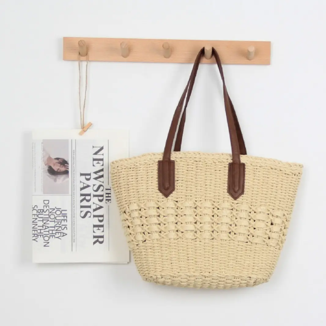 Straw Shoulder Bag Large Capacity Vegetable Basket Handbag Casual Beach All-match Straw Handmade Beach - Image 2