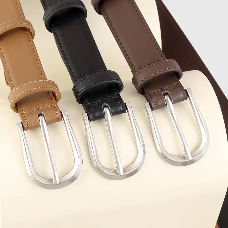 Women's Brown Cowhide Belt with Silver Buckle - Image 4