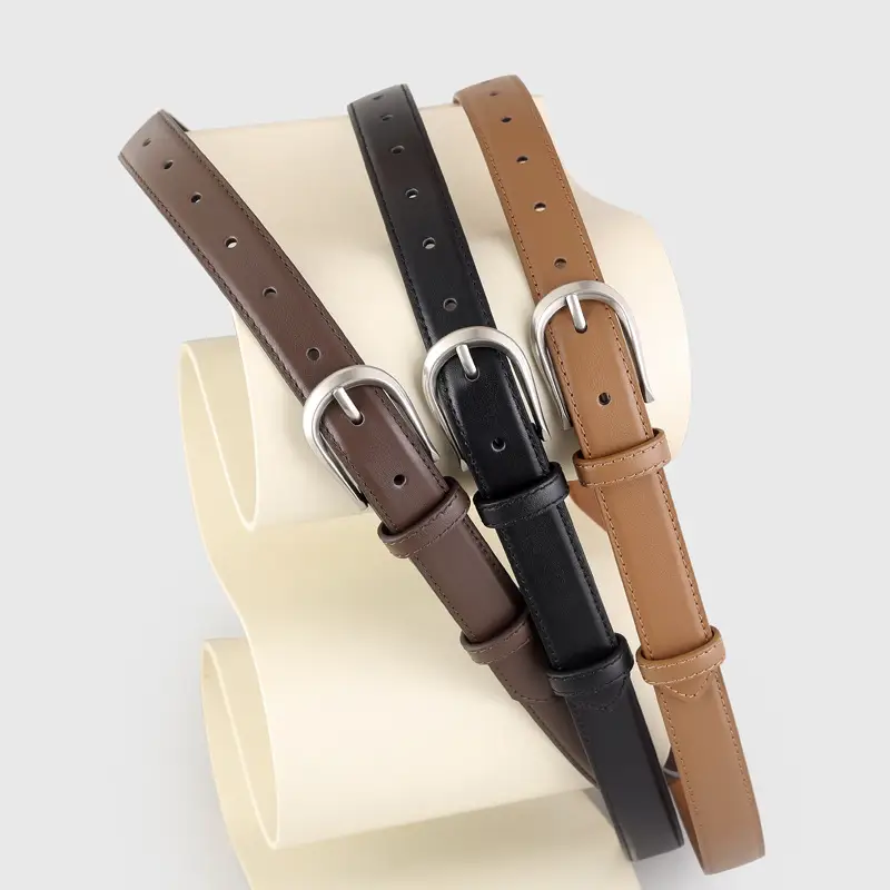 Women's Brown Cowhide Belt with Silver Buckle - Image 5