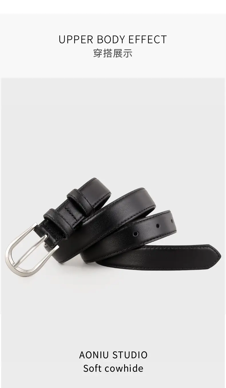 Women's Brown Cowhide Belt with Silver Buckle — feature 11