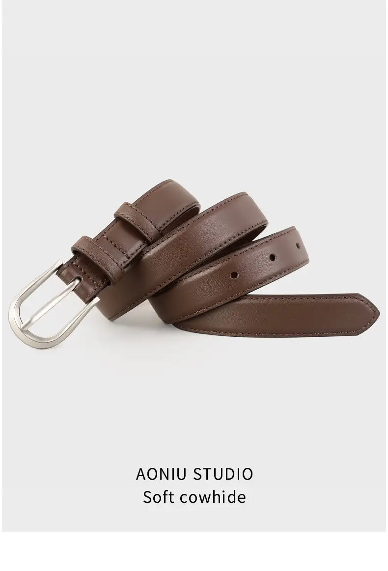 Women's Brown Cowhide Belt with Silver Buckle — feature 13