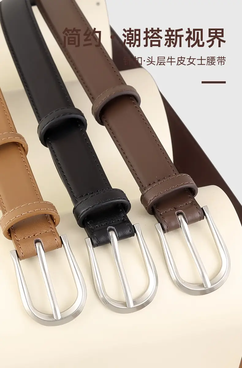 Women's Brown Cowhide Belt with Silver Buckle — feature 4