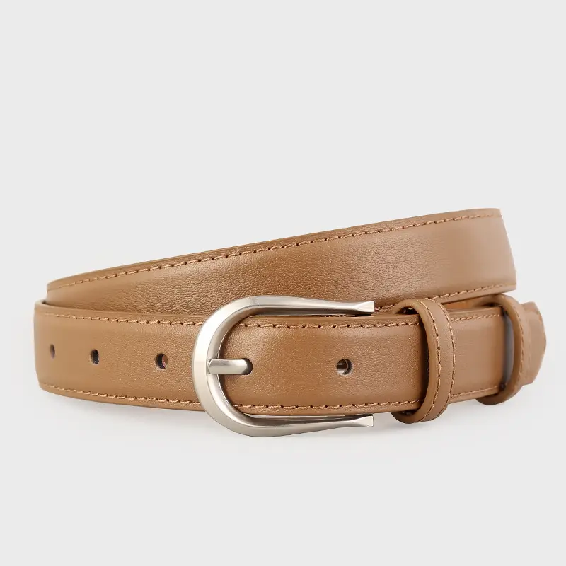Women's Brown Cowhide Belt with Silver Buckle - Image 2