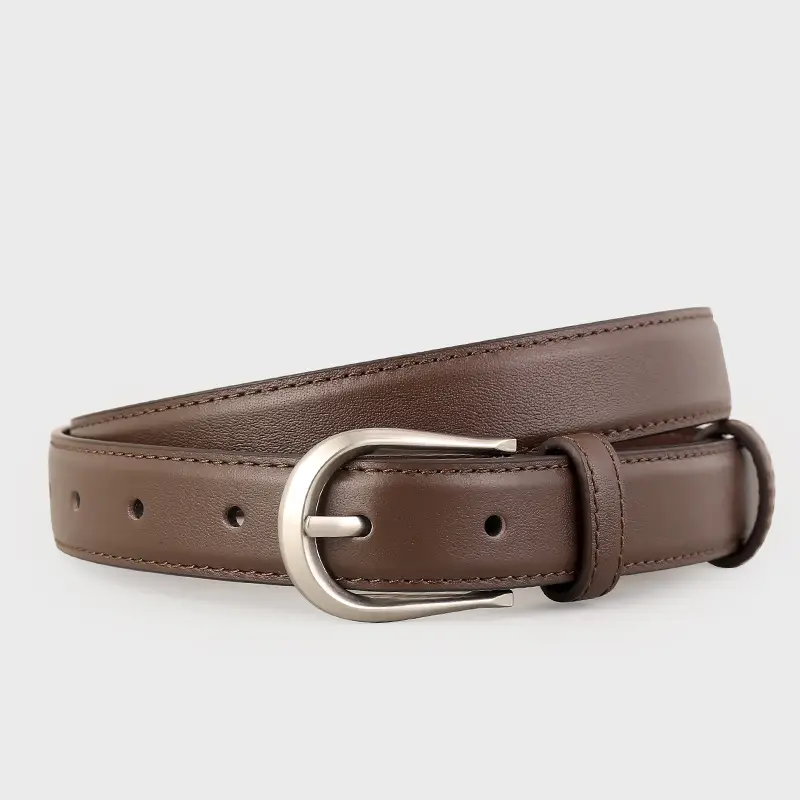 Women's Brown Cowhide Belt with Silver Buckle - Image 3