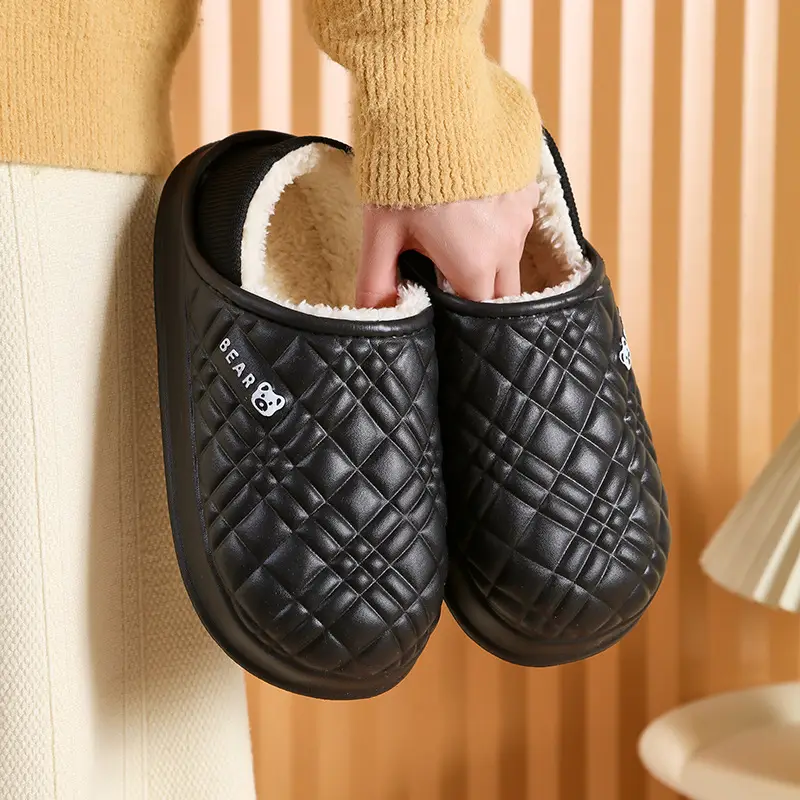 Autumn and winter warm cotton slippers for men and women new indoor household non-slip waterproof wool plush cotton slippers wholesale