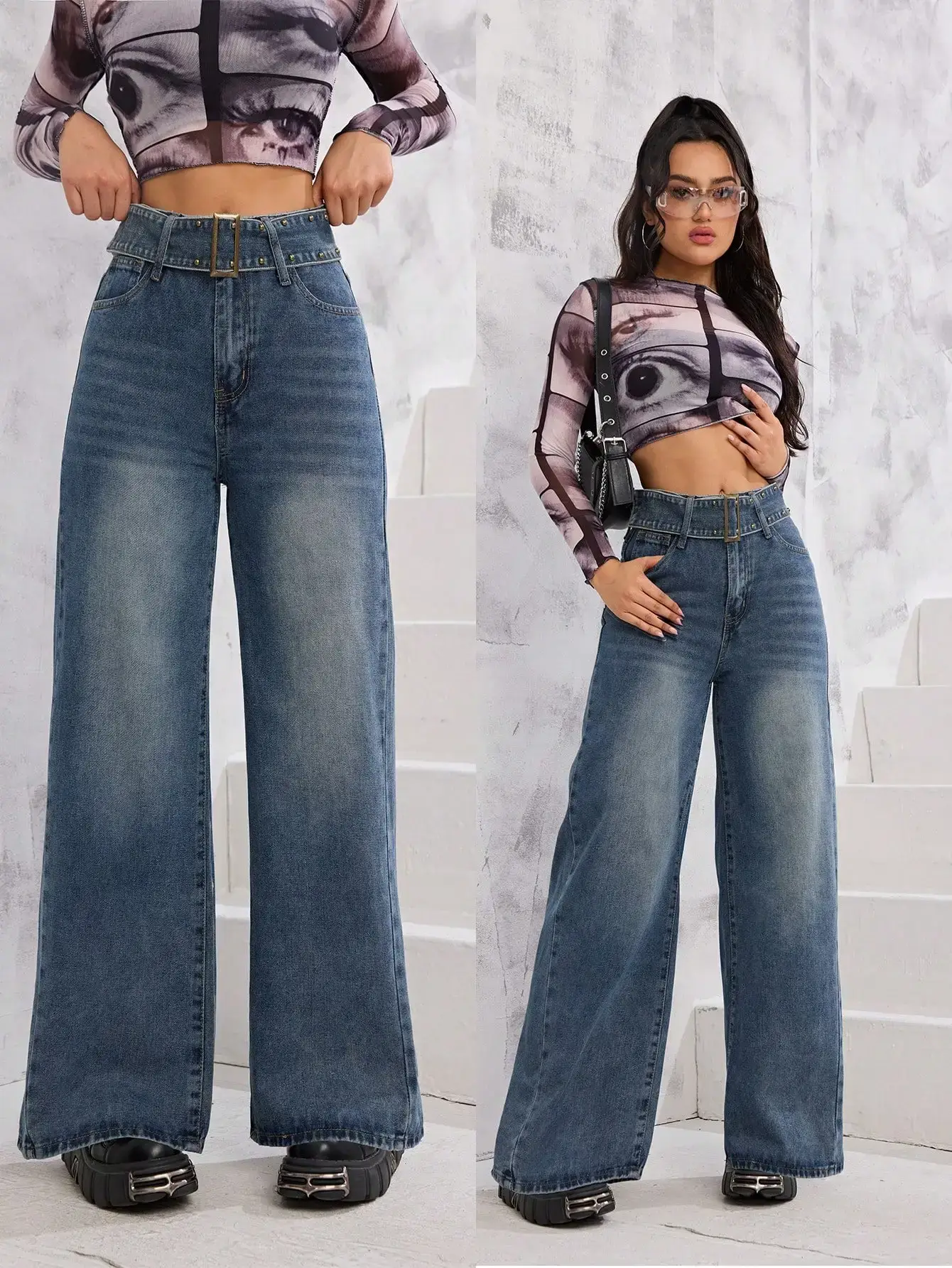Wide Leg Blue Denim Jeans for Girls - Image 4