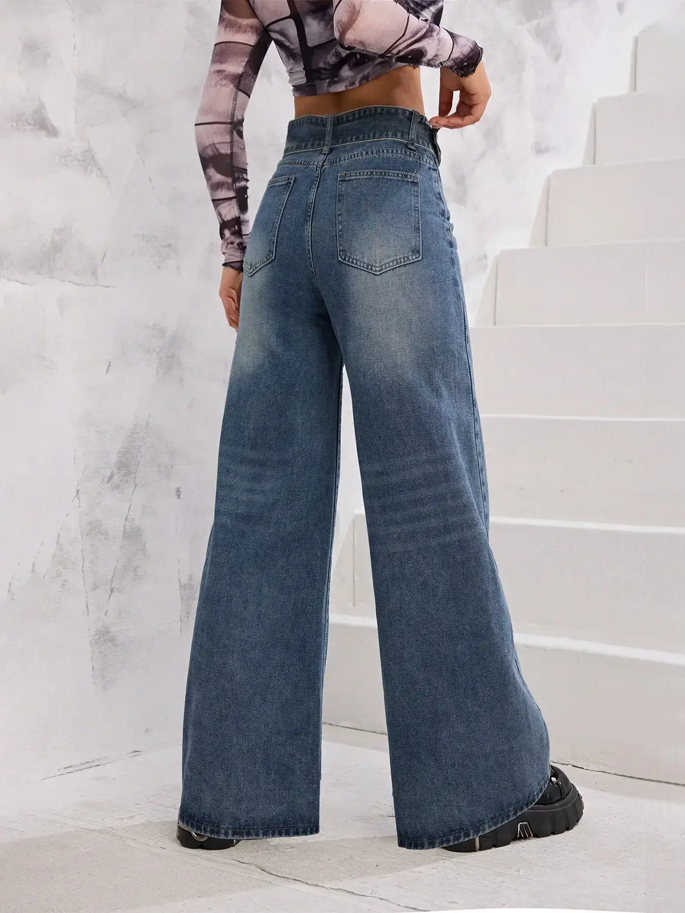 Wide Leg Blue Denim Jeans for Girls — feature 8