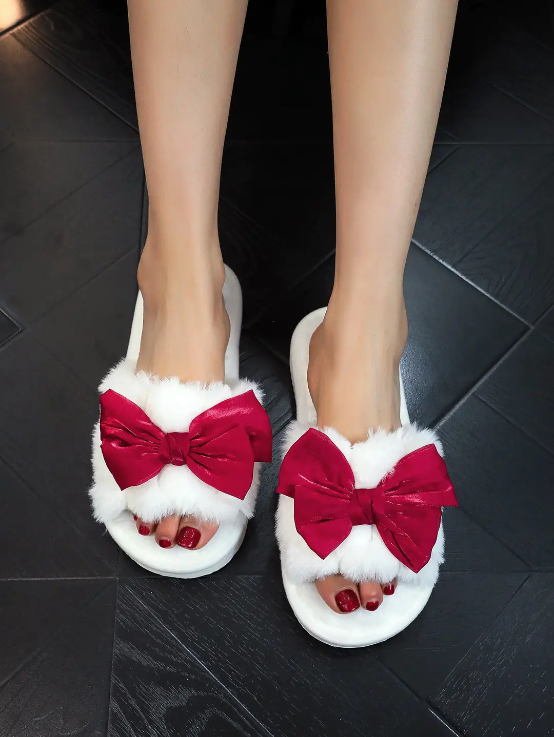 Cross-border TEMU SHEIN Plush Big Explosions European and American Plush Bow Cotton Slippers Women's Plush Cotton Slippers — feature 10