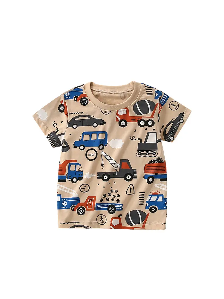 Malwee Summer Boys T-Shirt Beige Black Graphic Round Neck - Image 6