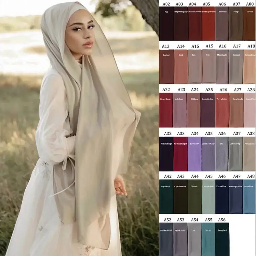Muslim Pearl Chiffon Head Scarf Lavender Gray A35 — feature 2