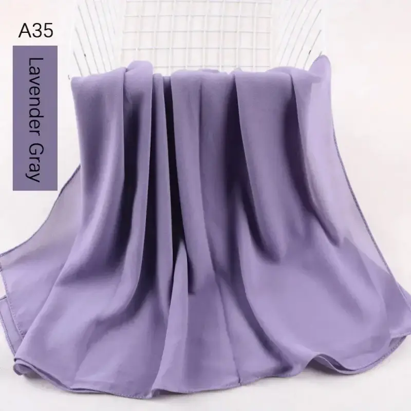 Muslim Pearl Chiffon Head Scarf Lavender Gray A35 - Image 33