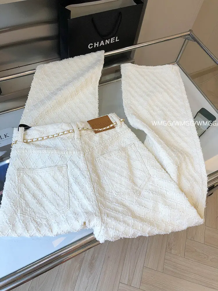 Design Sense Fragrant Style Plaid White Straight Jeans Women's 2024 Spring and Summer Loose Slimming Wide Leg Pants