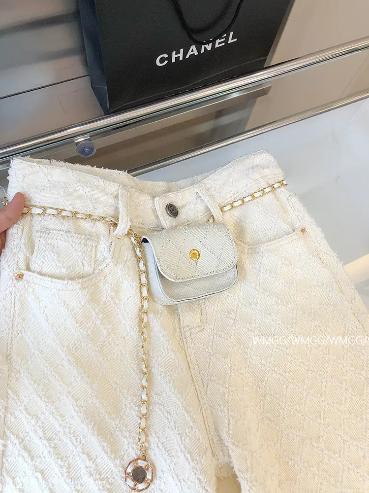 Design Sense Fragrant Style Plaid White Straight Jeans Women's 2024 Spring and Summer Loose Slimming Wide Leg Pants