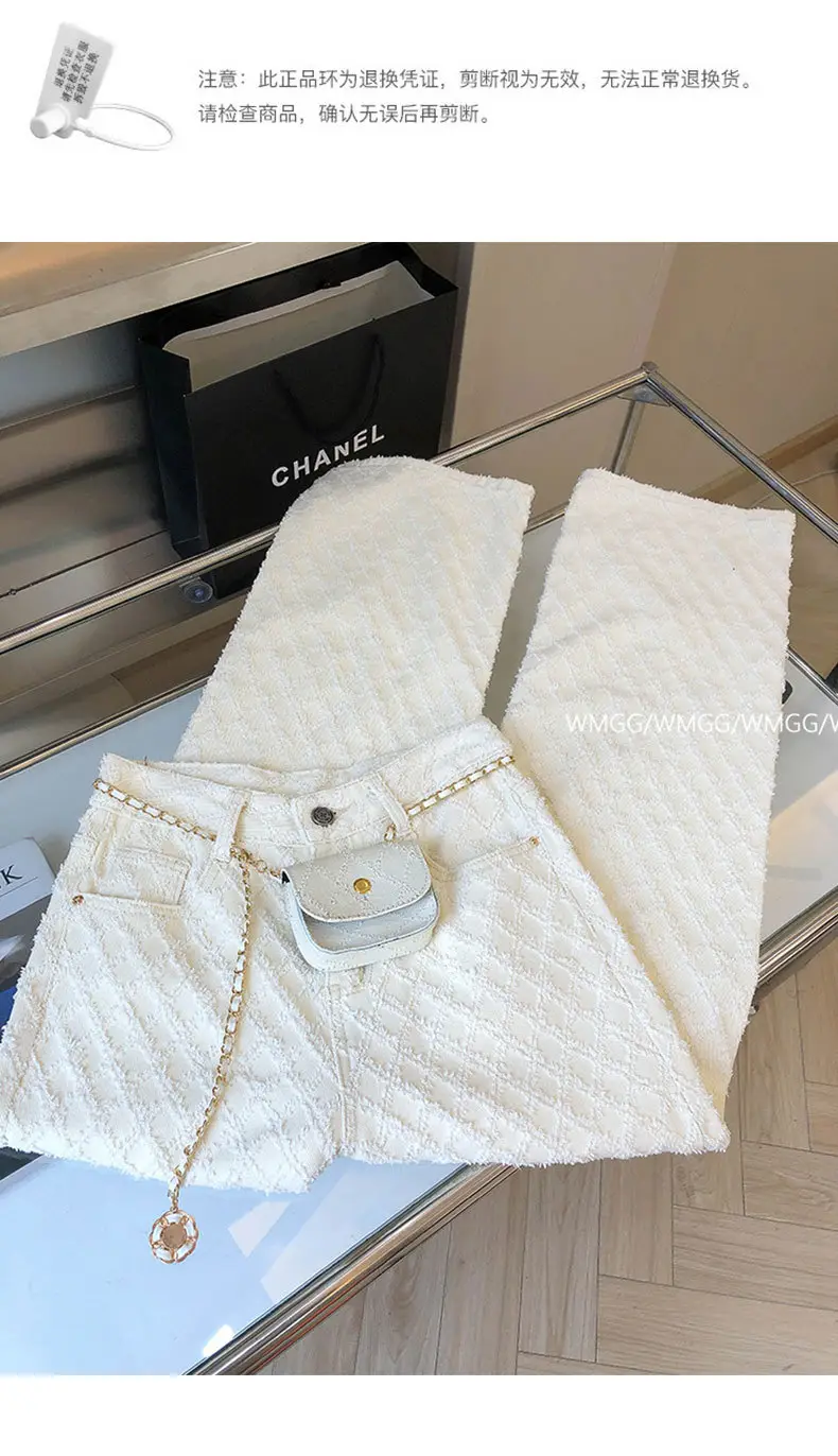 Design Sense Fragrant Style Plaid White Straight Jeans Women's 2024 Spring and Summer Loose Slimming Wide Leg Pants — feature 3