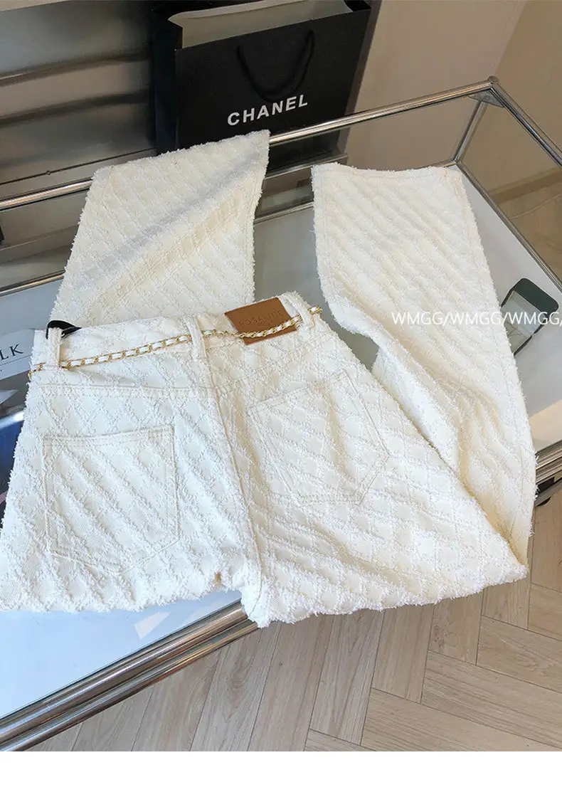 Design Sense Fragrant Style Plaid White Straight Jeans Women's 2024 Spring and Summer Loose Slimming Wide Leg Pants — feature 4