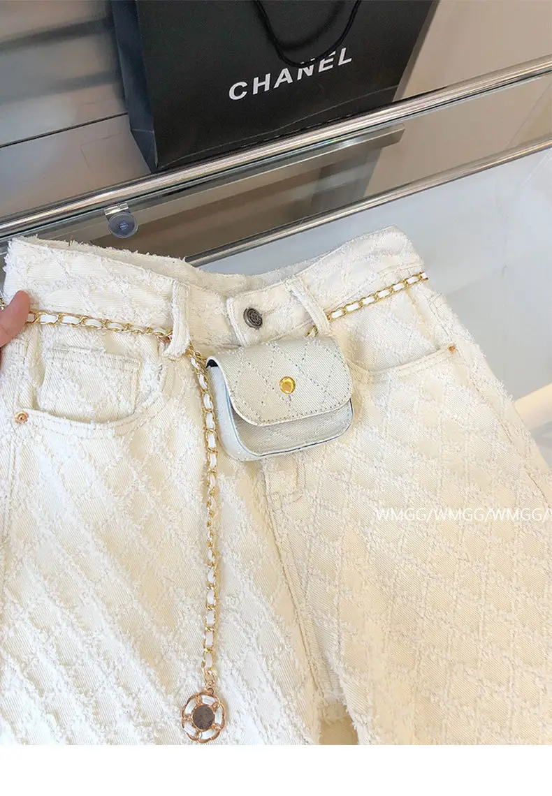 Design Sense Fragrant Style Plaid White Straight Jeans Women's 2024 Spring and Summer Loose Slimming Wide Leg Pants — feature 5