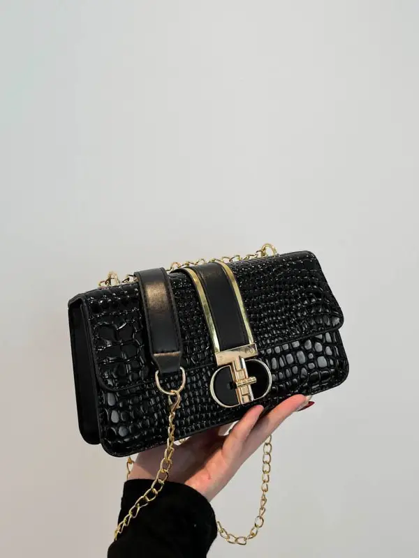 Red Croc Texture Women's Shoulder Bag with Chain - Image 10