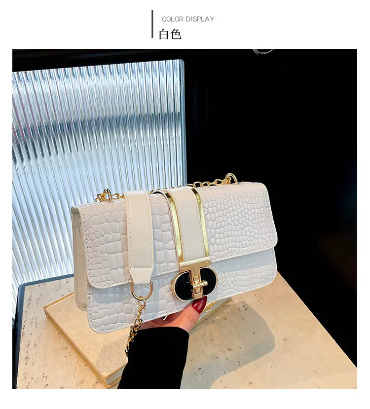 Red Croc Texture Women's Shoulder Bag with Chain — feature 19