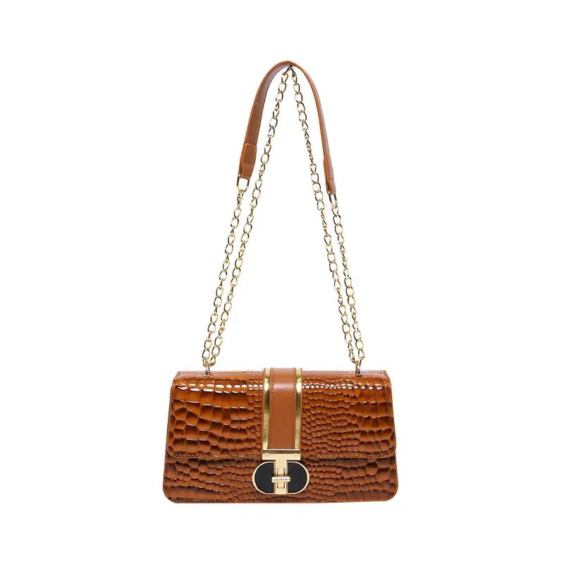 Red Croc Texture Women's Shoulder Bag with Chain - Image 2