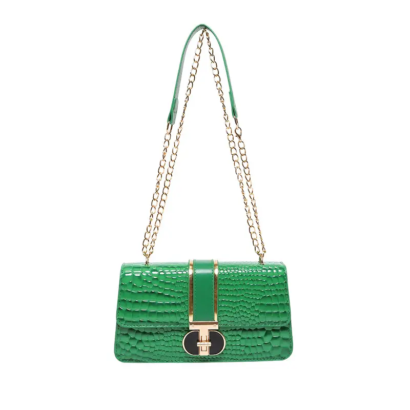 Red Croc Texture Women's Shoulder Bag with Chain - Image 4