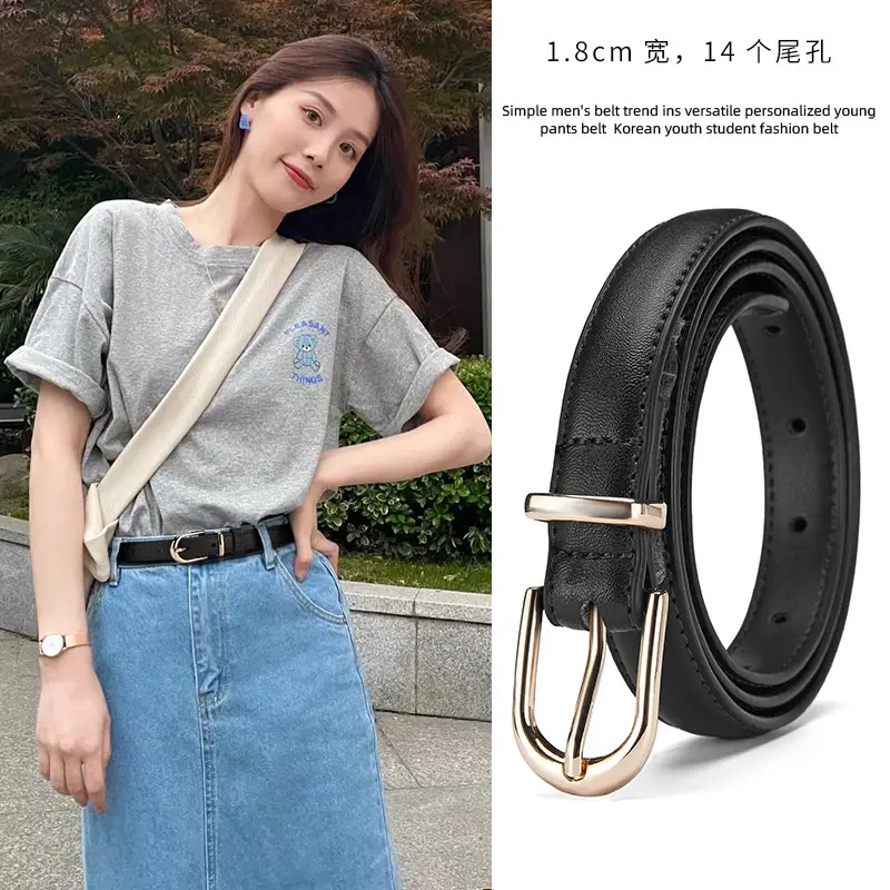 Women's Black Genuine Leather Belt with Alloy Buckle - Image 7