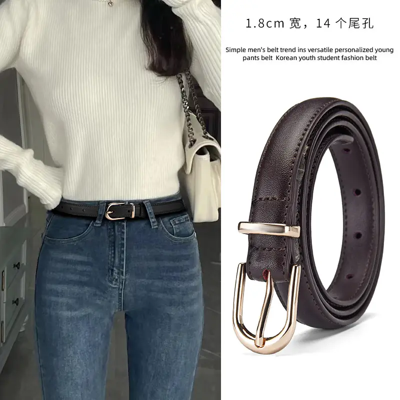 Women's Black Genuine Leather Belt with Alloy Buckle - Image 8