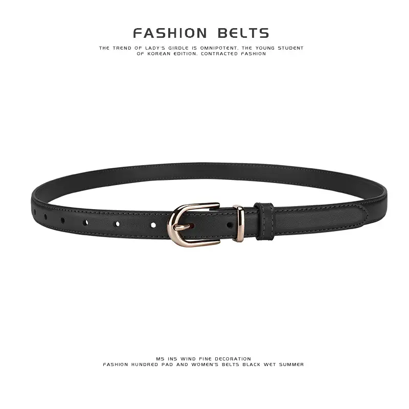 Women's Black Genuine Leather Belt with Alloy Buckle - Image 9