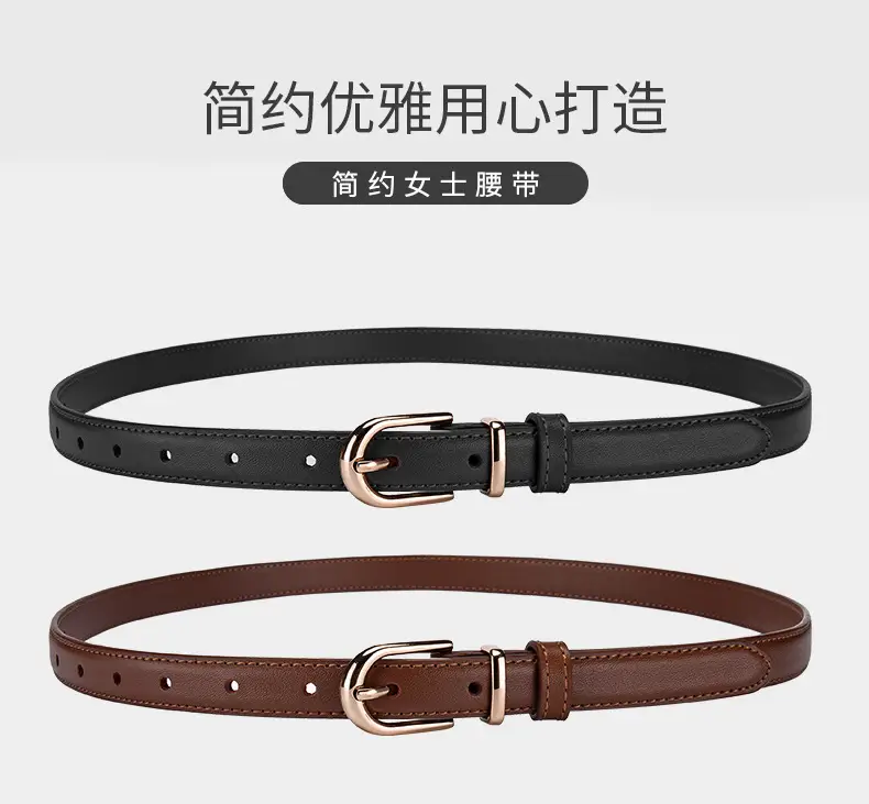 Women's Black Genuine Leather Belt with Alloy Buckle β feature 1