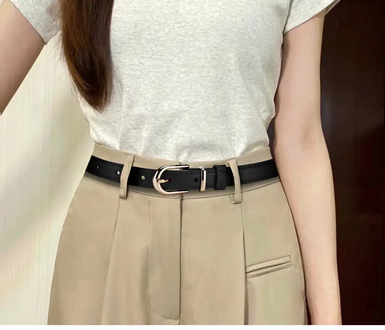 Women's Black Genuine Leather Belt with Alloy Buckle β feature 19