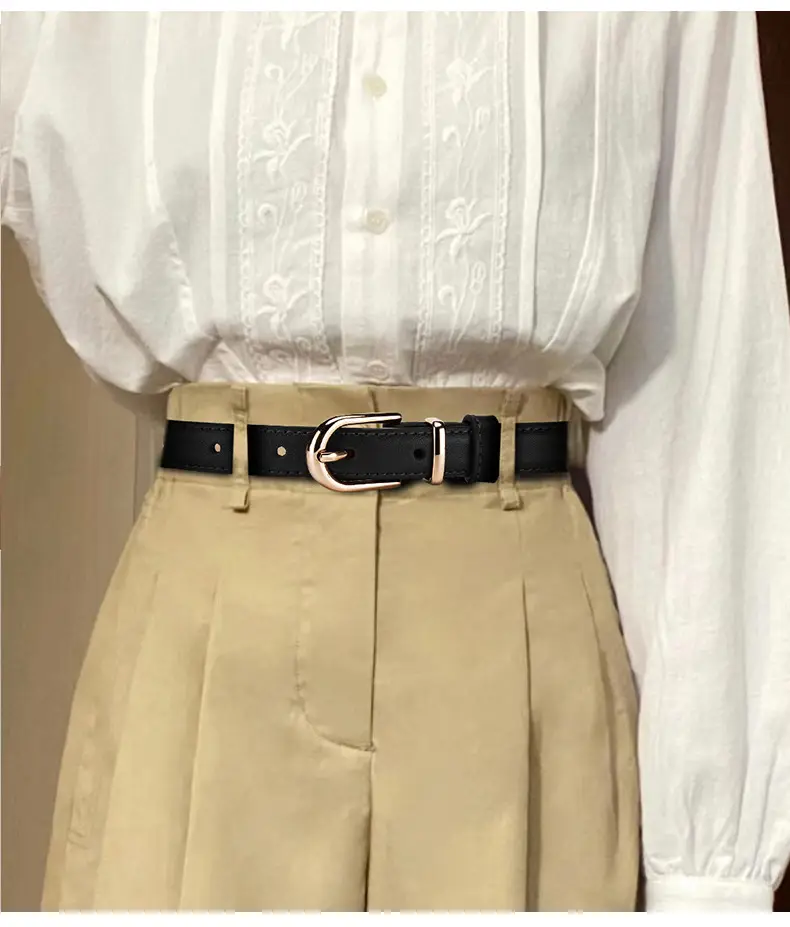 Women's Black Genuine Leather Belt with Alloy Buckle β feature 20