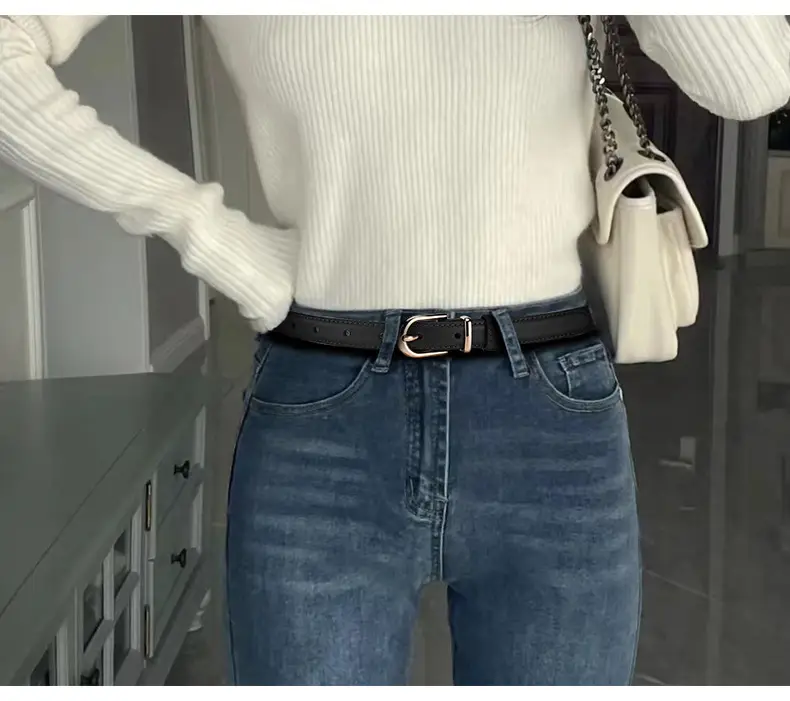 Women's Black Genuine Leather Belt with Alloy Buckle β feature 22