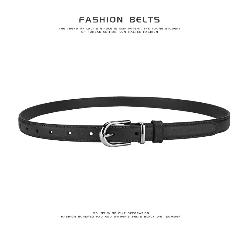 Women's Black Genuine Leather Belt with Alloy Buckle - Image 4