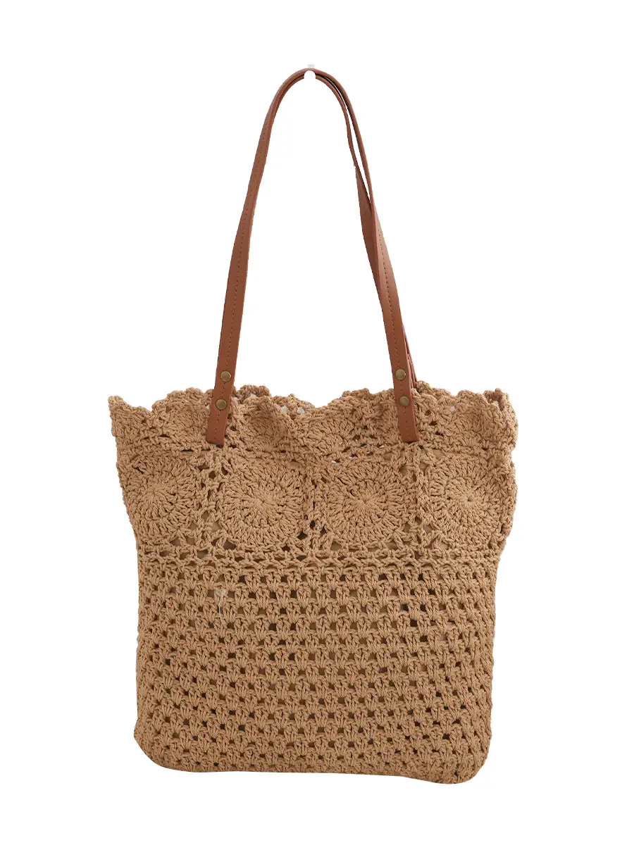 Women's Straw Woven Shoulder Bag Brown & White - Image 7