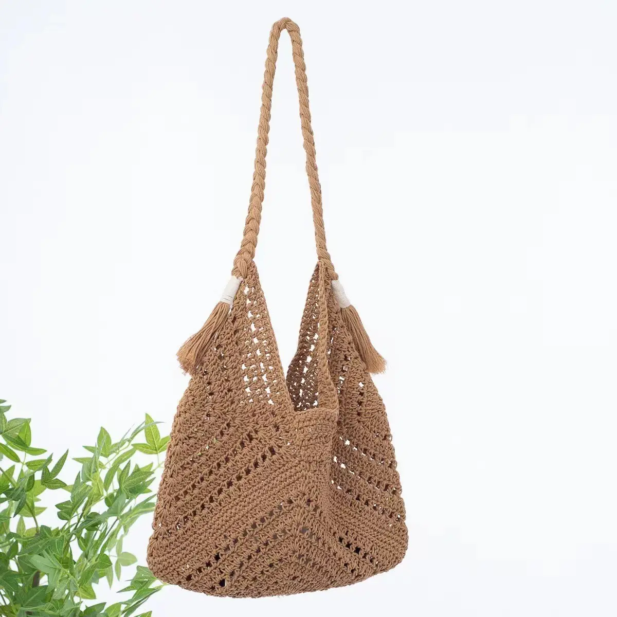 Women Straw Handwoven Crochet Bag Beige - Image 3