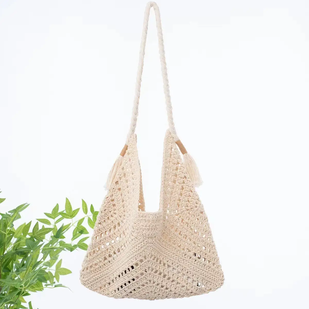 Women Straw Handwoven Crochet Bag Beige - Image 4