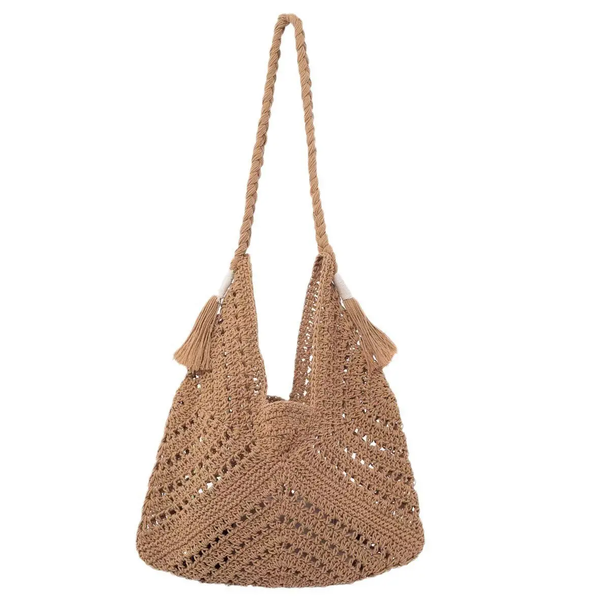 Women Straw Handwoven Crochet Bag Beige - Image 5